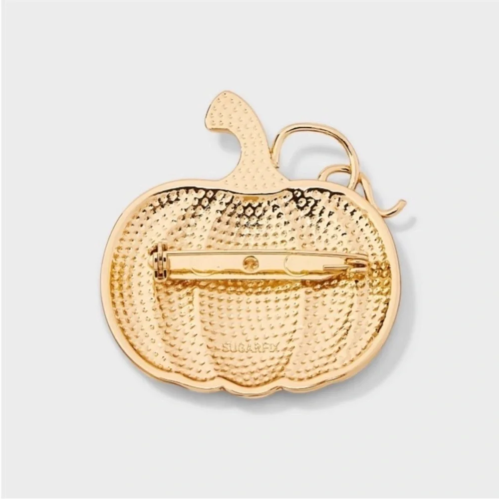 Sugarfix Baublebar Orange Green Enamel Gold Pin Brooch Halloween Pumpkin Gourd